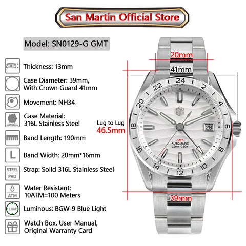 San Martin SN0129 – 39MM Luxury GMT