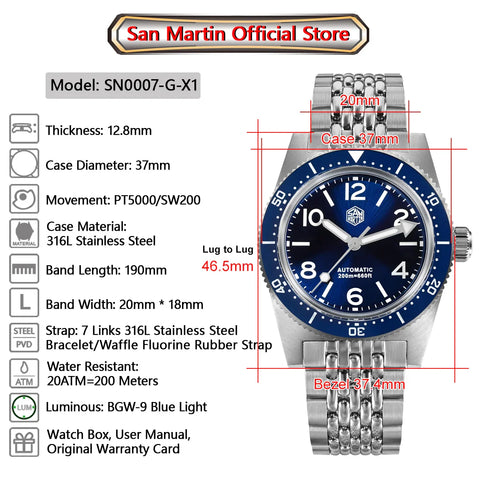 San Martin 37MM Men’s Automatic Diver Watch